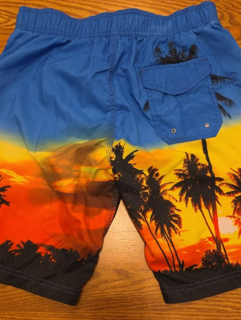 Corona Men’s Blue Orange Yellow Palm Sunset Swim Shorts